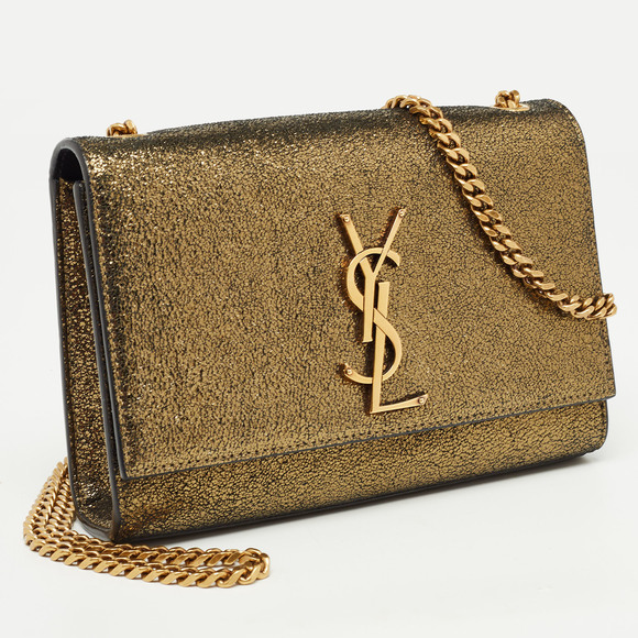 Saint Laurent Gold Crackled Leather New Small Kate Wallet on Chain - Picture 3 of 8